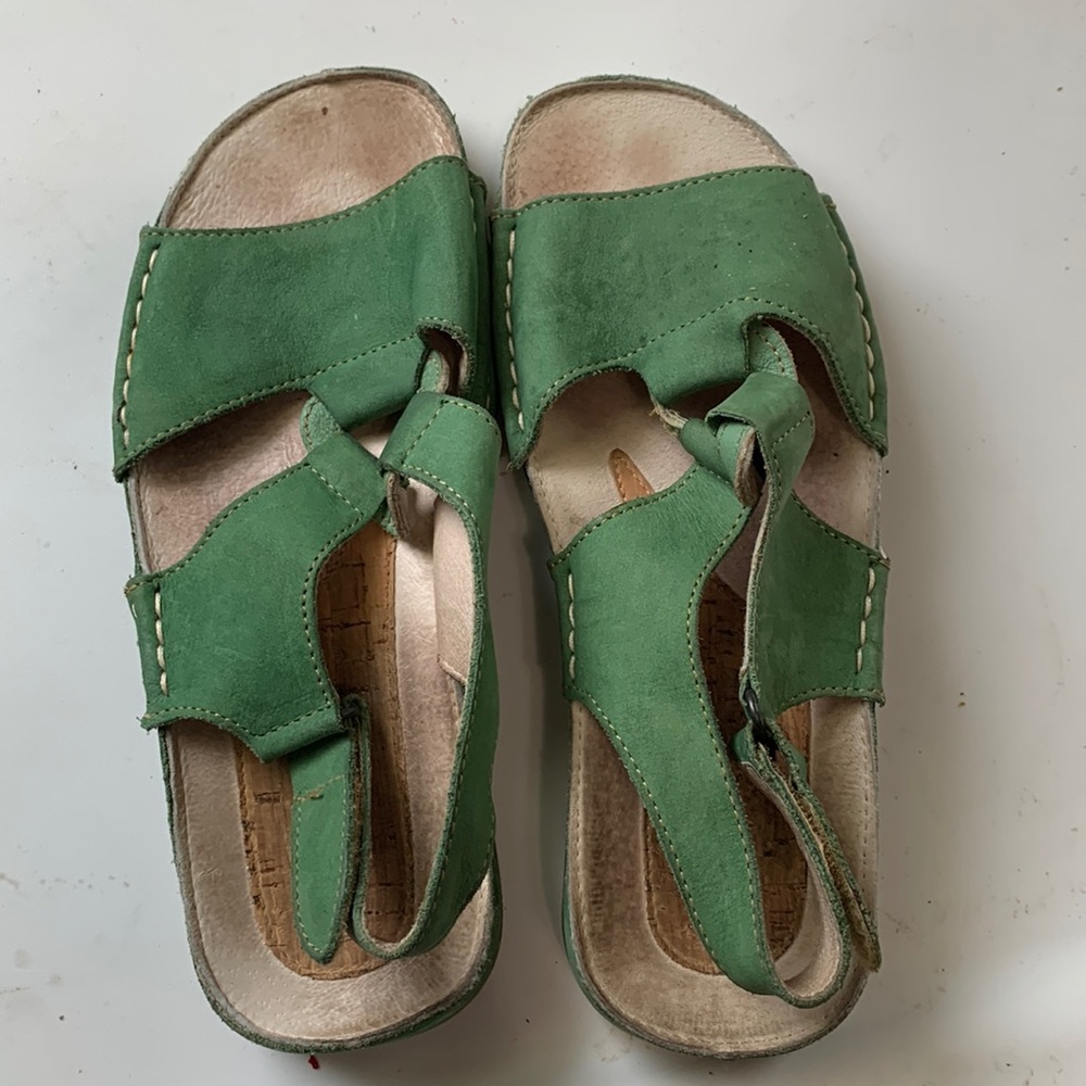 Boho Green Leather Corkies Sandals